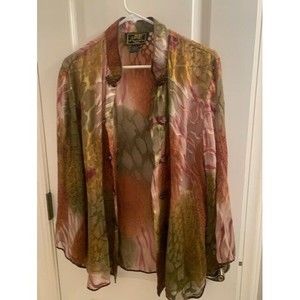 ATOC Silk  Large Blouse  Women's Large Forrest Fairy Cottage Core Luxury